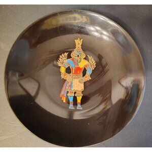 Vtg. Couroc Kachina Hopi Hummingbird Bowl, Wood & Metal Inlay 8" Native American
